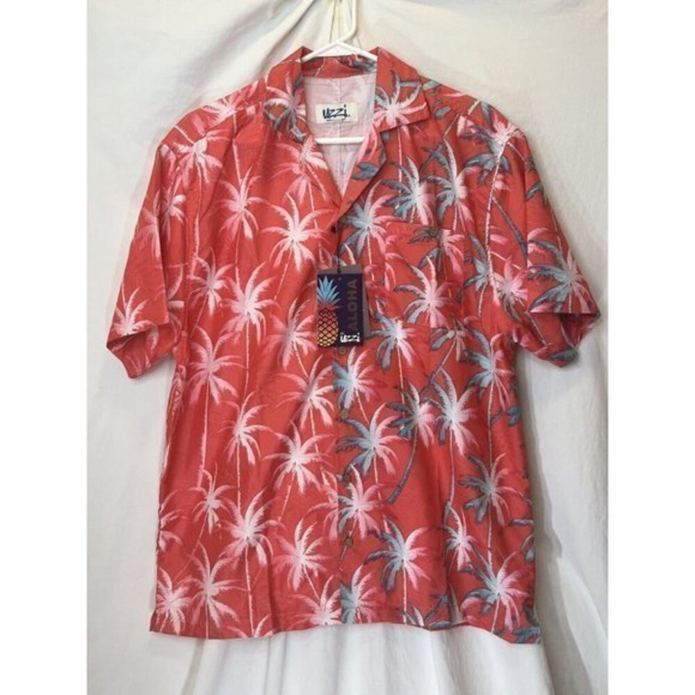 Aloha By Uzzi NWT Medium Wicking Coral‎ Palm Tree Hawaiian Shirt $69